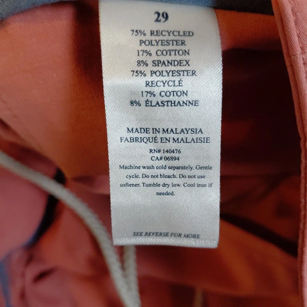 Faherty Original All Day Shorts Size 29 Salmon Inside Drawstring 